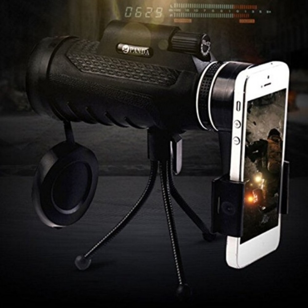 40X60 Zoom Lens Camping Travel Waterproof Monocular Telescope+Tripod+Clip For Cell Phone - Black