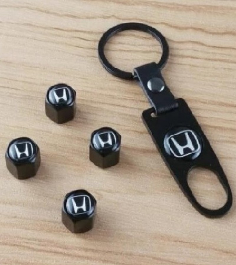 4X Honda Logo Car Wheel Tyre Valves Dust Stems Air Caps + Keychain