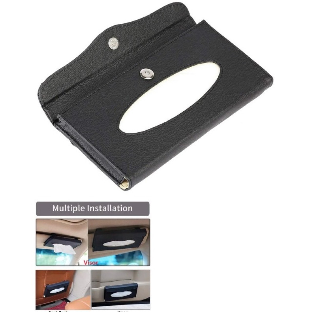 Car Tissue Box Visor Type - PU Leather -  Car Tissue Box Napkin Holder Car Tissue Holder - Black