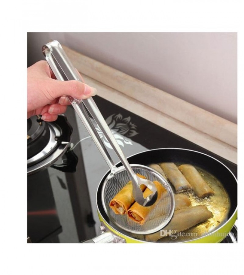 Frying filter spoon multi function kitchen gadgets filter spoon with clip stainless steel clamp stra