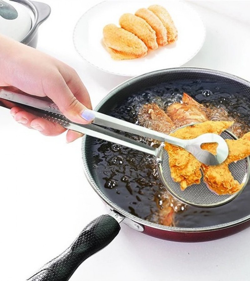 Frying filter spoon multi function kitchen gadgets filter spoon with clip stainless steel clamp stra