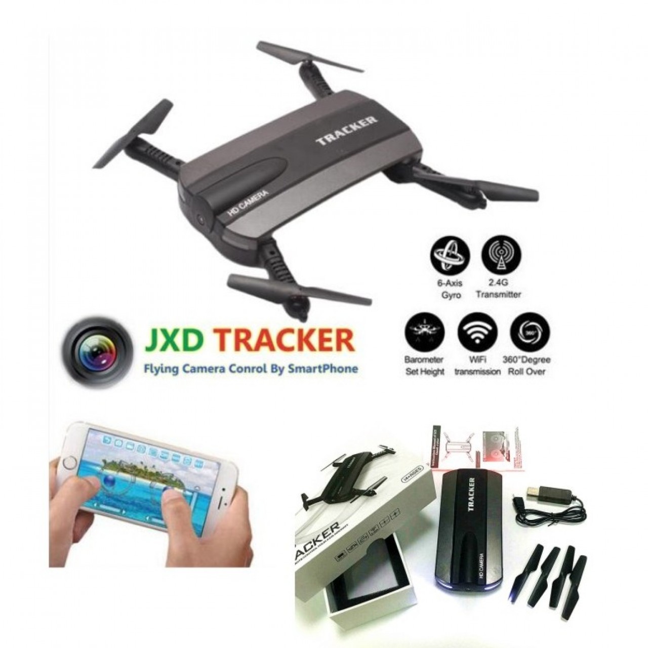 JXD 523 Tracker Foldable Selfie Drone With Hd Camera, Wifi, Quadcopter With Altitude Hold