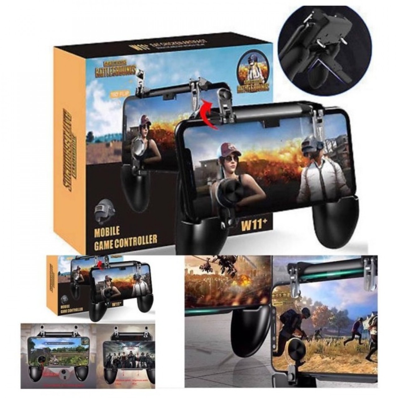 PUBG W11Plus Mobile Game Pad L1R1 With Joystick Trigger - Black