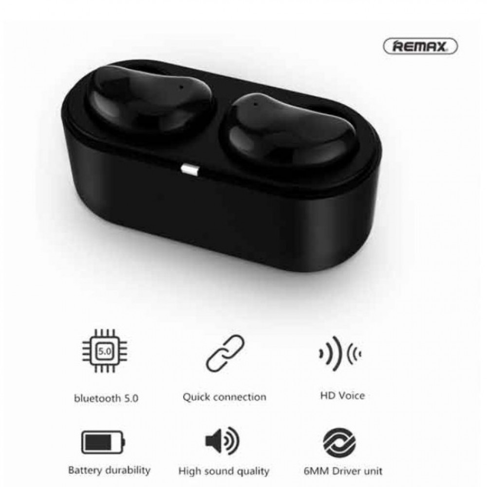 Remax TWS-5 True Wireless Stereo Earbuds With Charging Box - Black