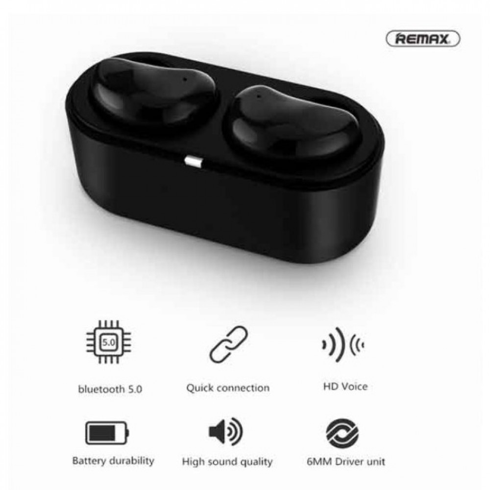 Remax TWS-5 True Wireless Stereo Earbuds With Charging Box - Black