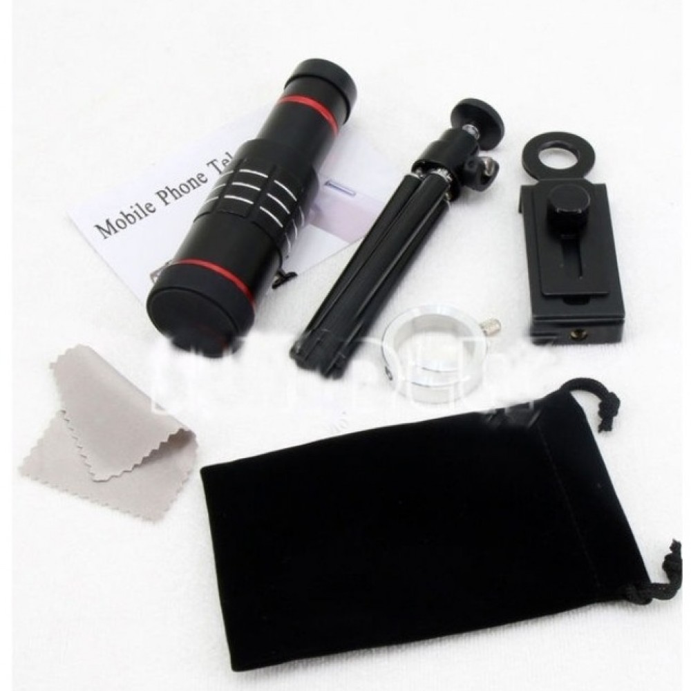 Universal 18X Zoom Telephoto Lens With Tripod Telescope For Mobile Phone Camera Lens - Black