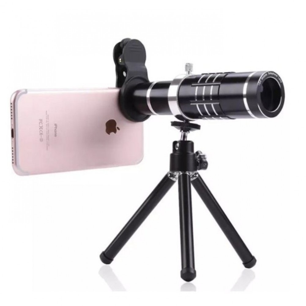 Universal 18X Zoom Telephoto Lens With Tripod Telescope For Mobile Phone Camera Lens - Black