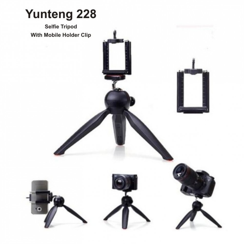 Yunteng YT-228 - Mini Tripod With Mobile Clip - Black