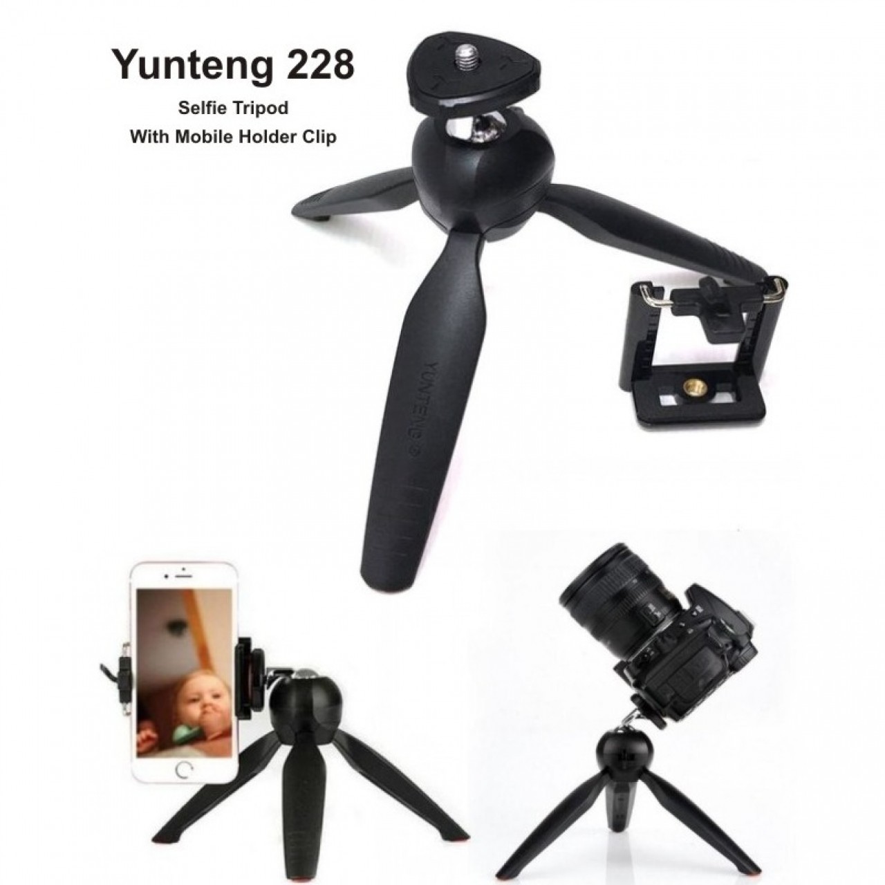 Yunteng YT-228 - Mini Tripod With Mobile Clip - Black